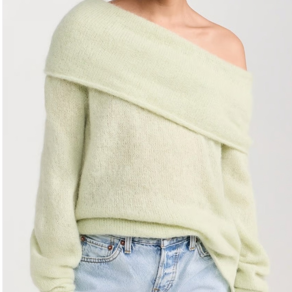 NWT REVOLVE Green Off-the-Shoulder Sweater with Folded Collar